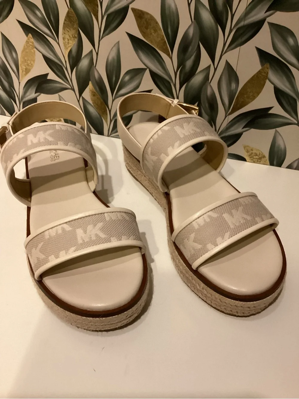 Michael Kors Cream Logo Espadrille Wedge Sandals